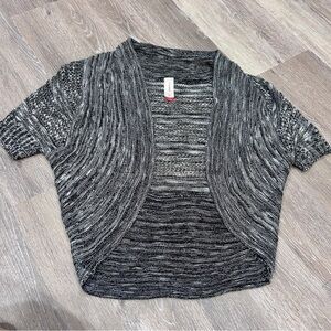No Boundaries Marled Knit Short Sleeve Cardigan Black White Gray S NWT